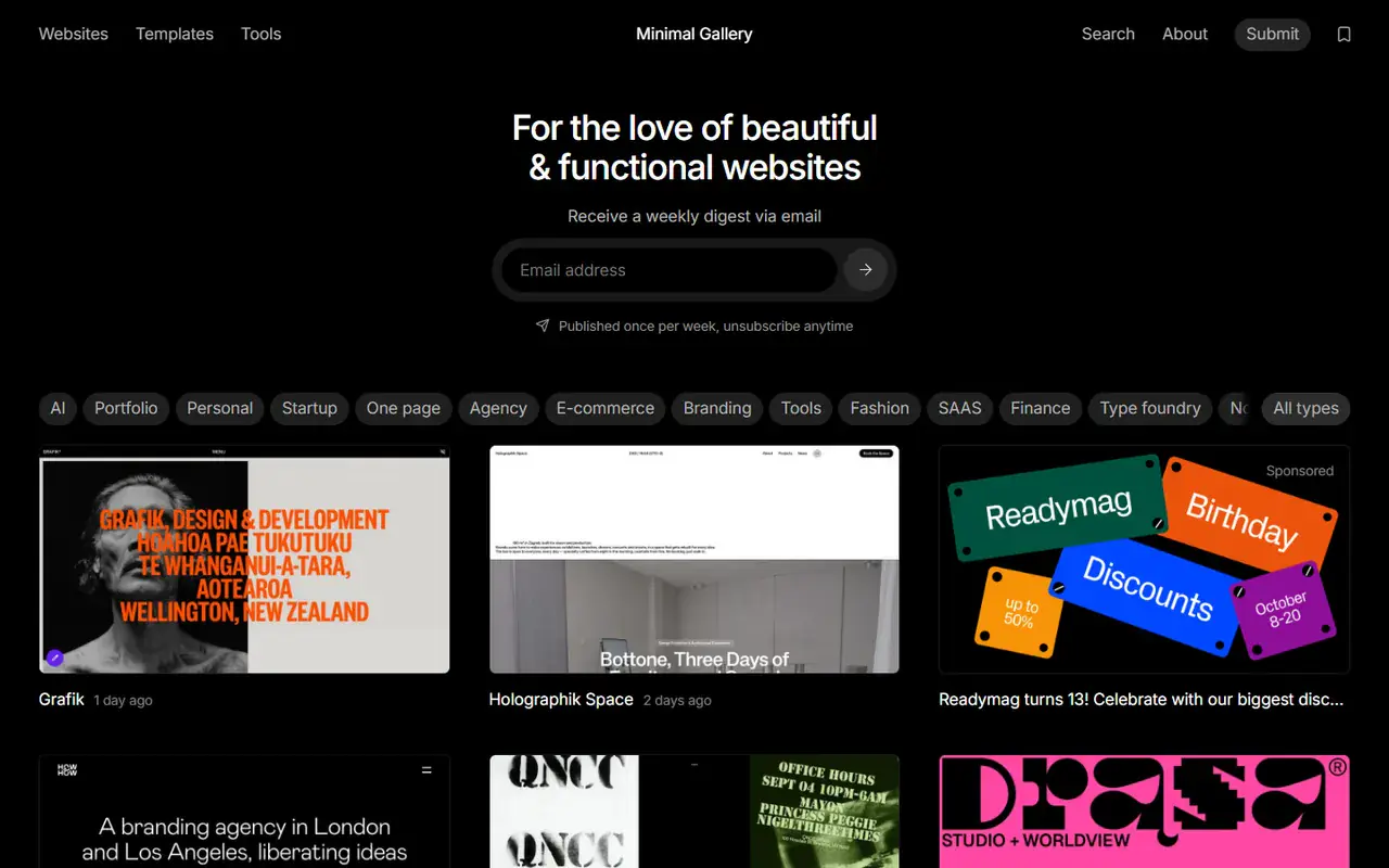 The home page of Minimal Gallery