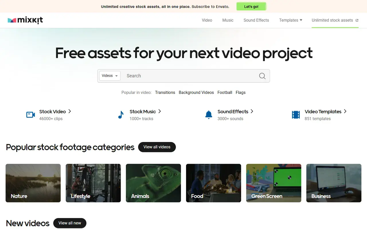 The home page of Mixkit
