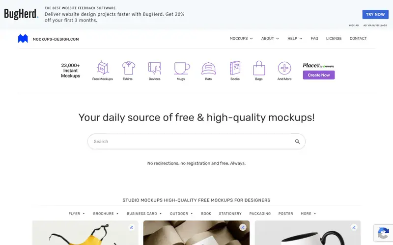 The home page of Mockups Design