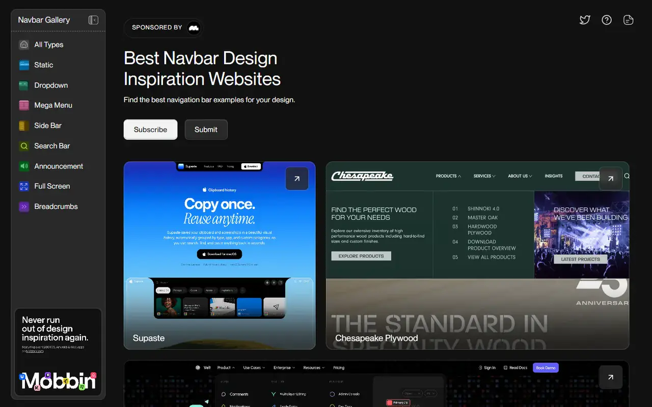 The home page of Navbar Gallery