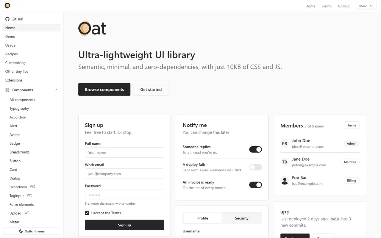 The home page of Oat