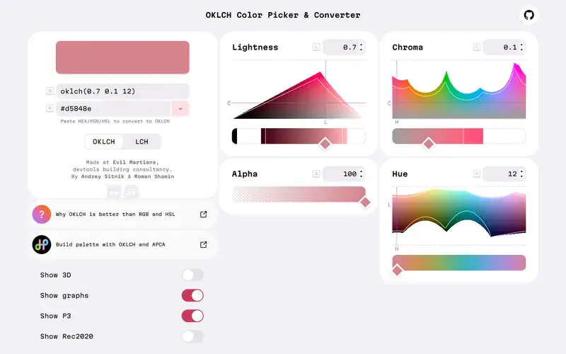 The home page of OKLCH Color Picker & Converter