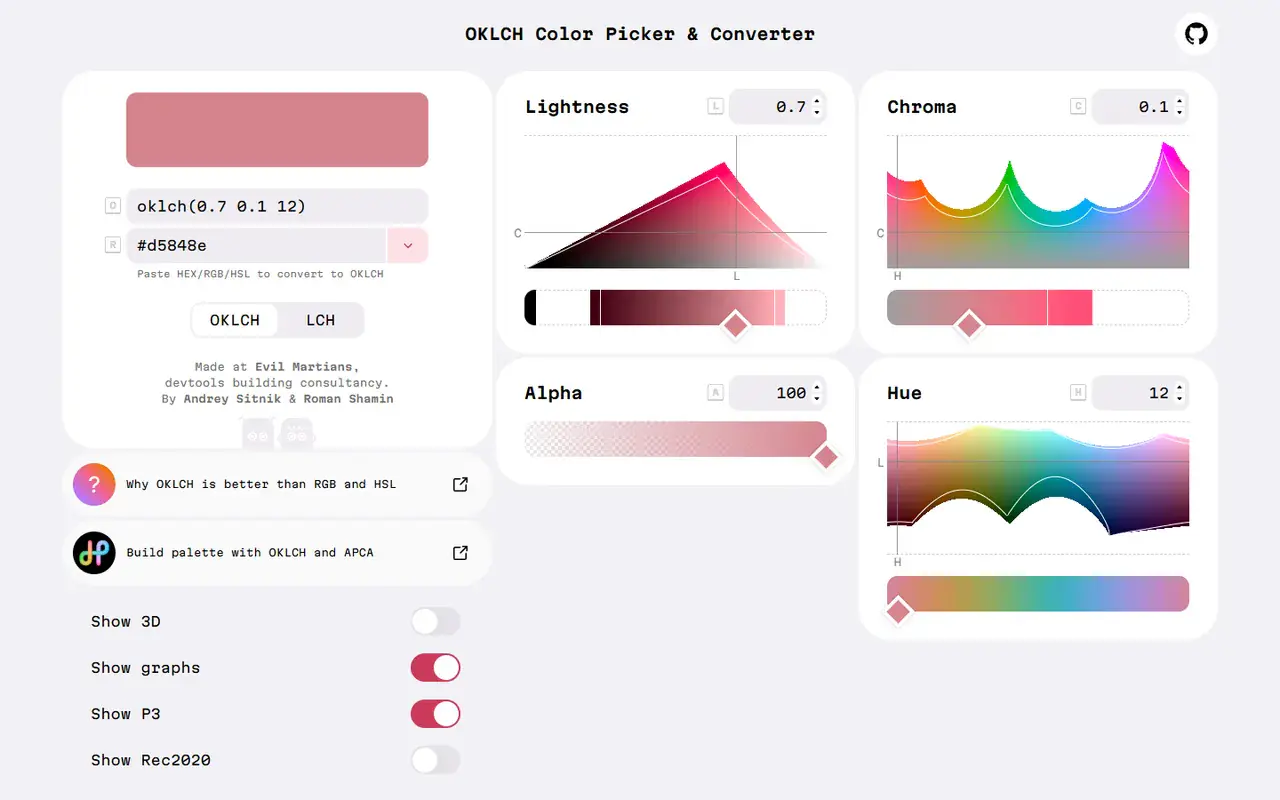 The home page of OKLCH Color Picker & Converter