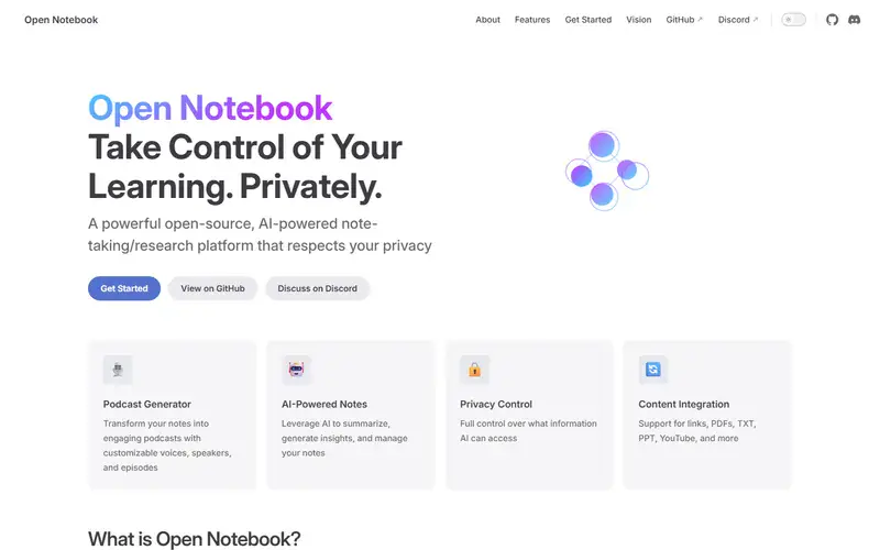 The home page of Open Notebook