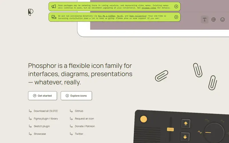 The home page of Phosphor Icons
