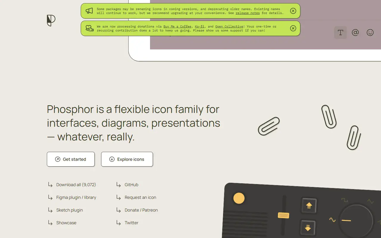 The home page of Phosphor Icons
