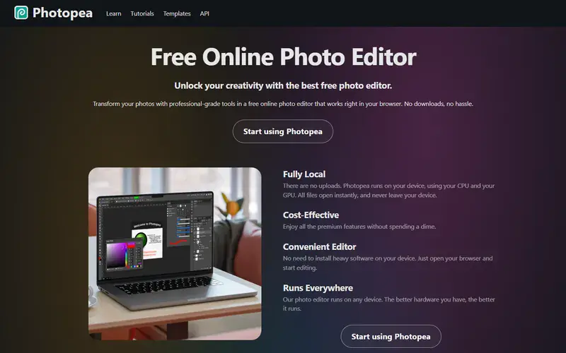 The home page of Photopea