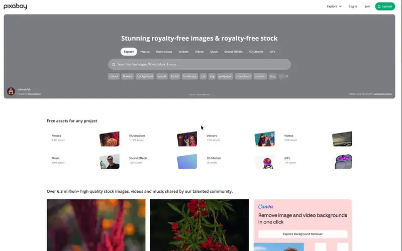 The home page of Pixabay