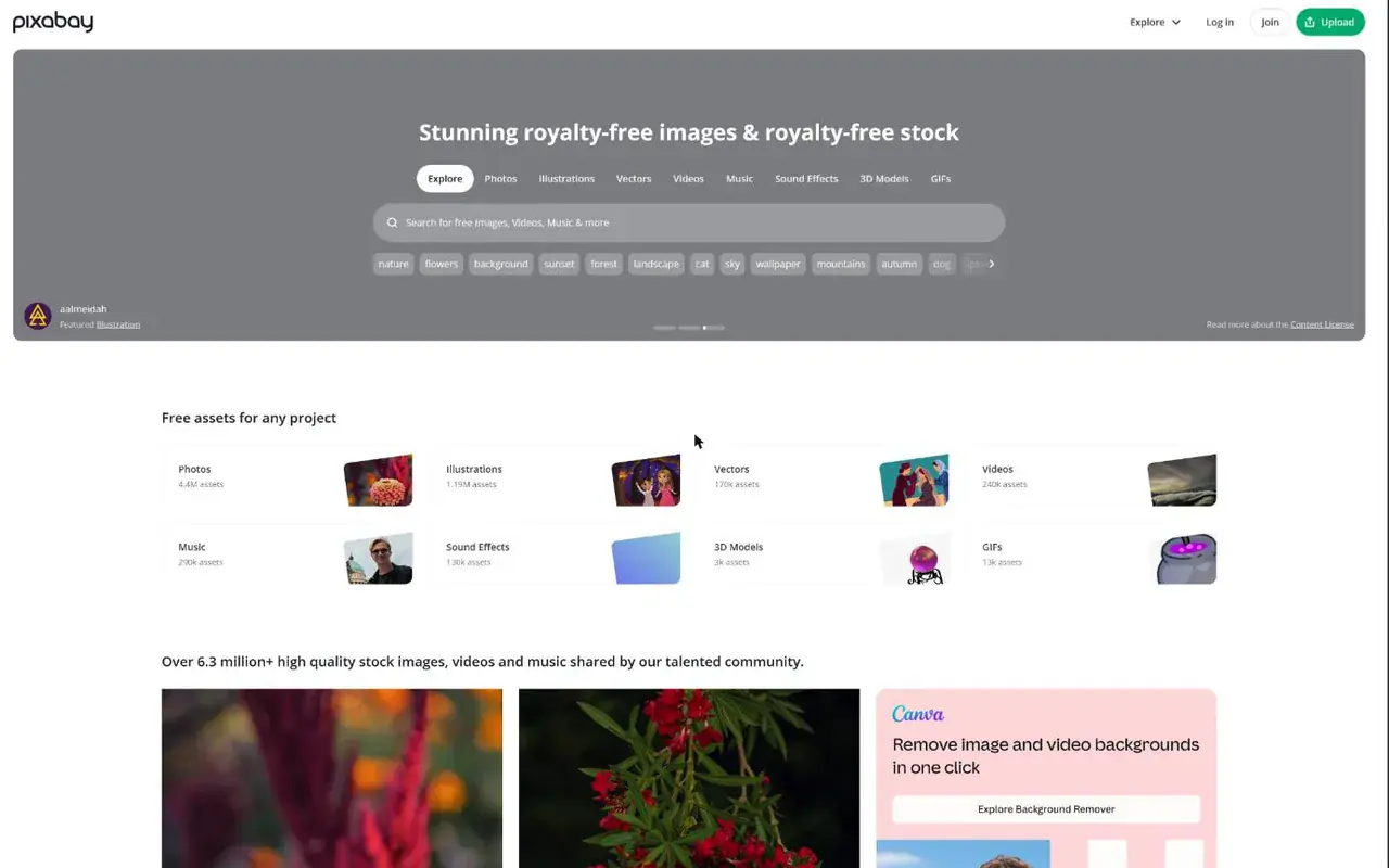 The home page of Pixabay