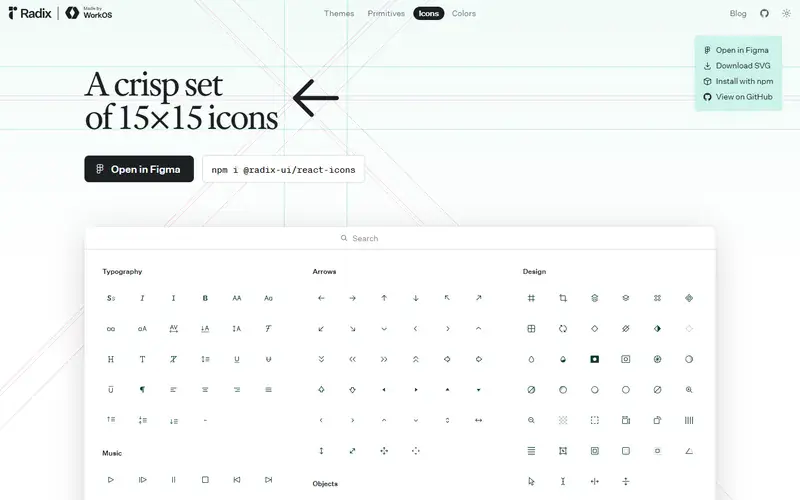 The home page of Radix Icons