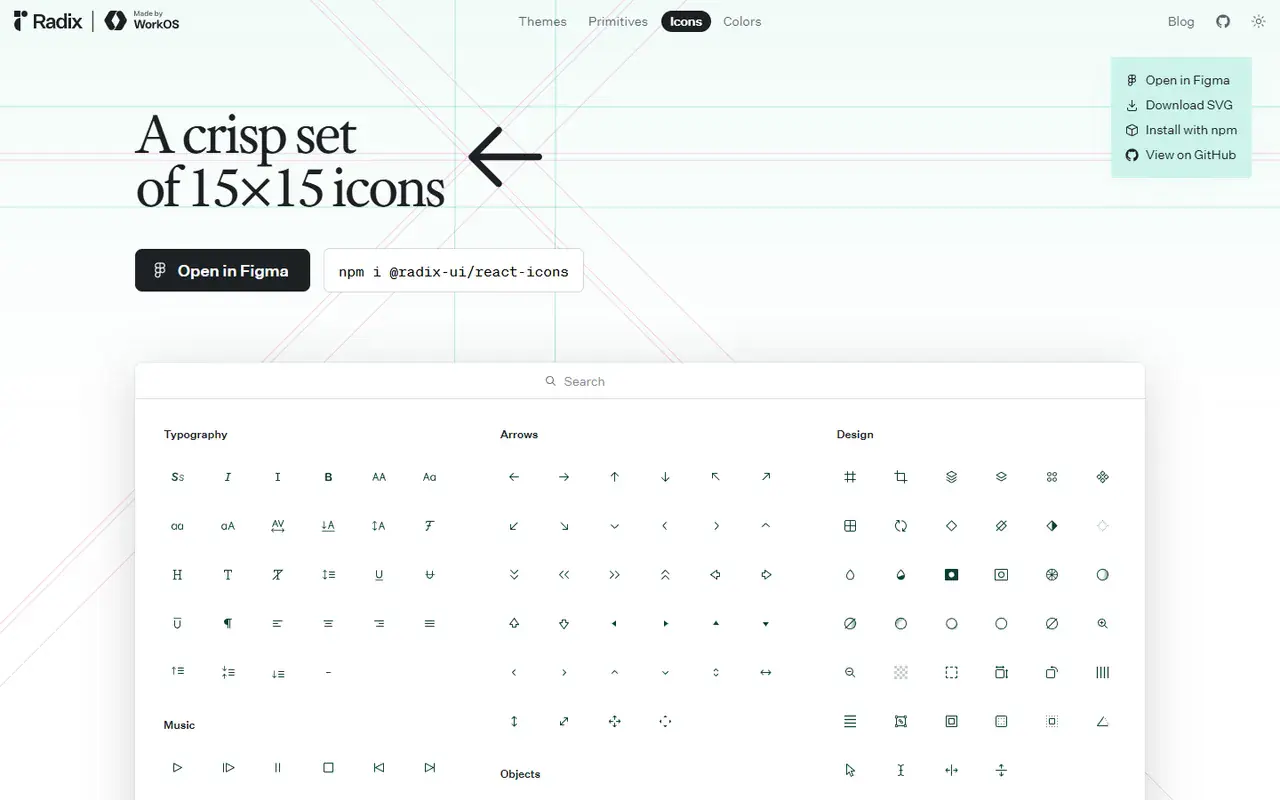 The home page of Radix Icons