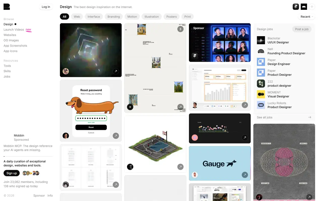 The home page of Recent