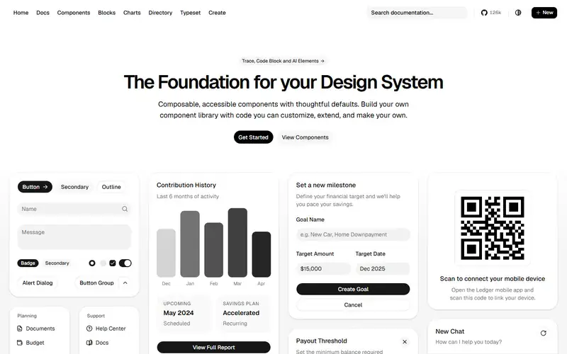 The home page of shadcn/ui