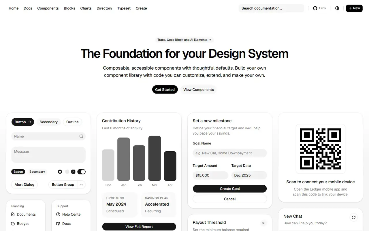 The home page of shadcn/ui
