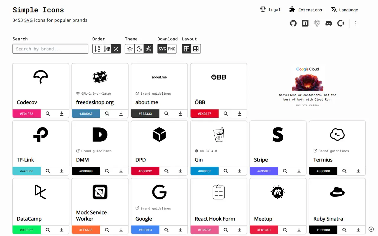 The home page of Simple Icons
