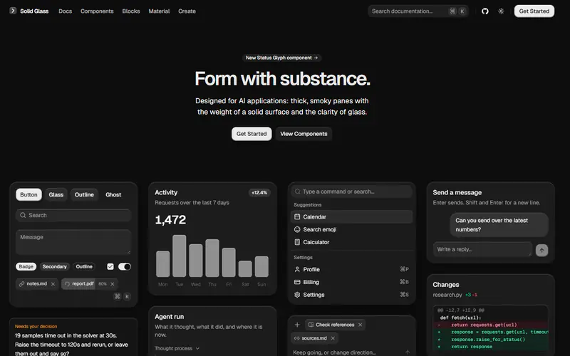 The home page of Solid Glass