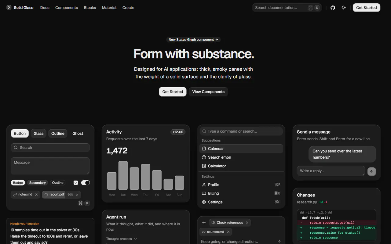 The home page of Solid Glass