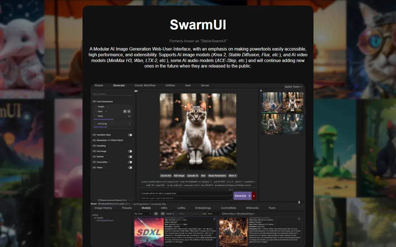 The home page of SwarmUI