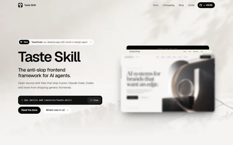 The home page of Taste Skill