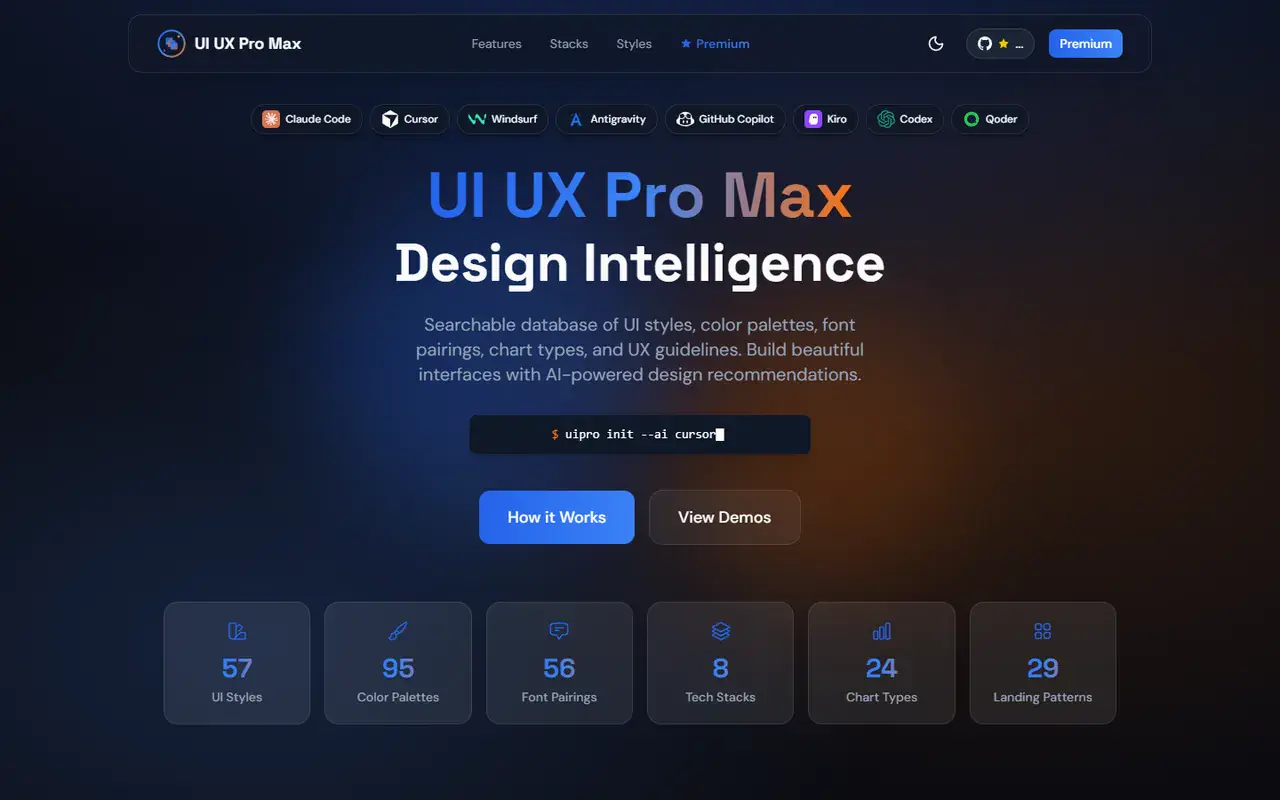 The home page of UI UX Pro Max