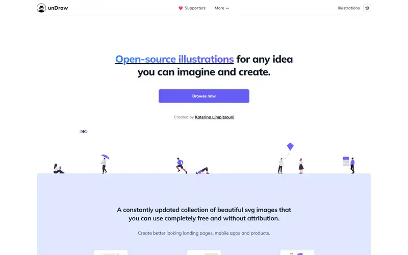 The home page of unDraw
