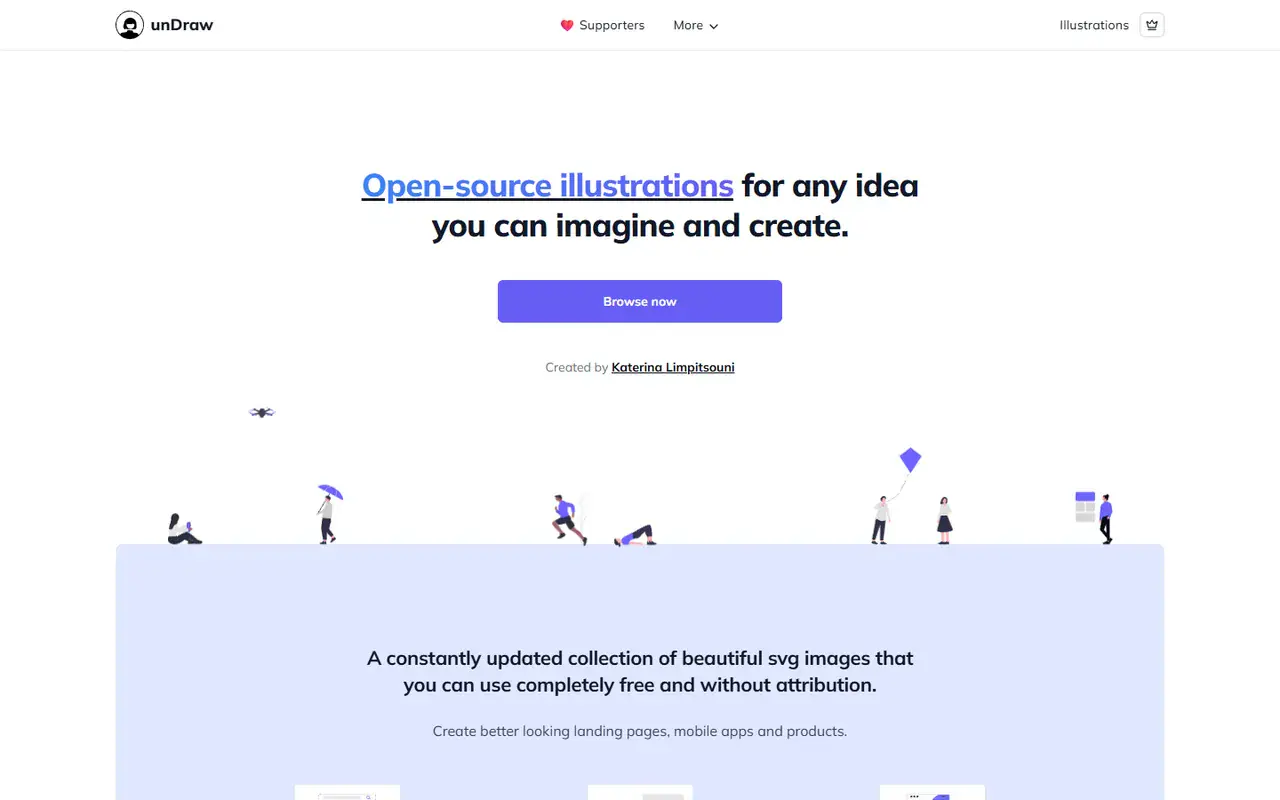 The home page of unDraw