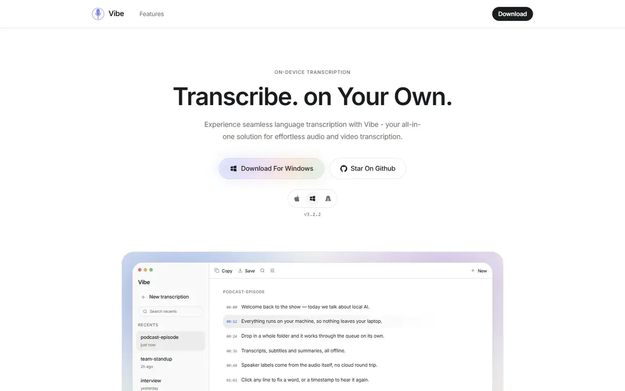 The home page of Vibe