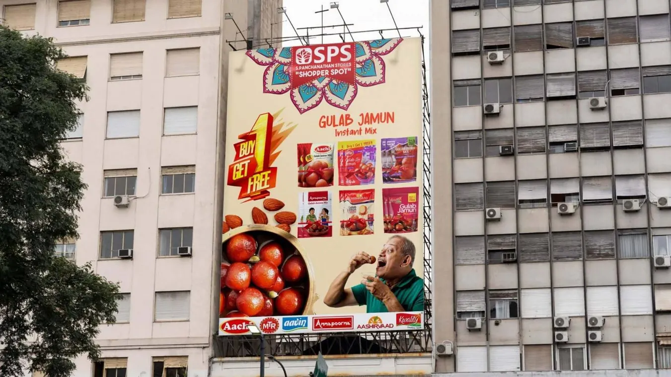 Panchanathan Stores hoarding ad design by Elathi